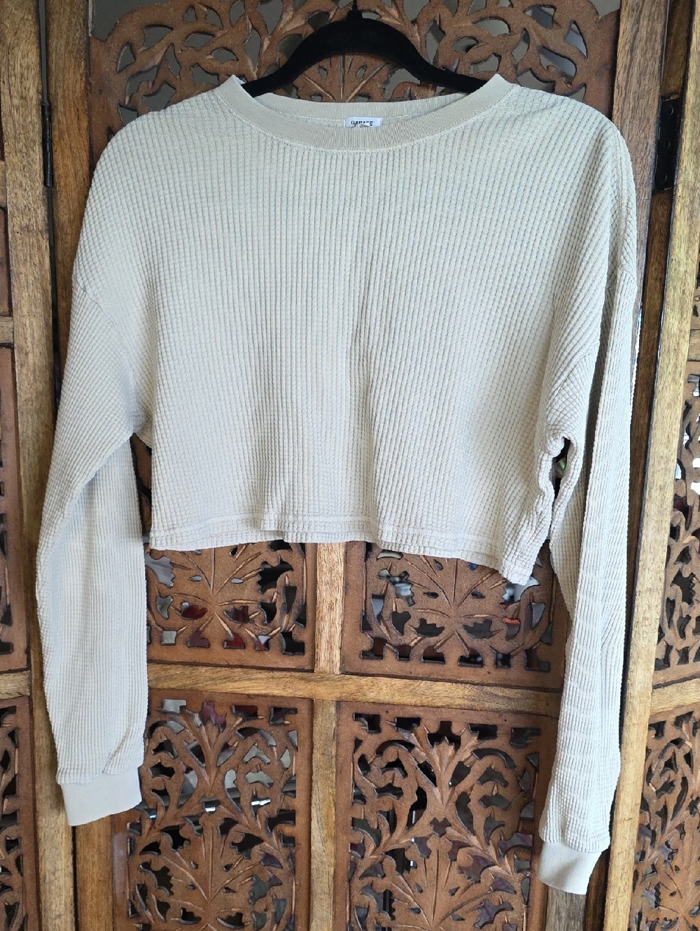Garage Cream Waffle-Knit Cropped Sweater Size S